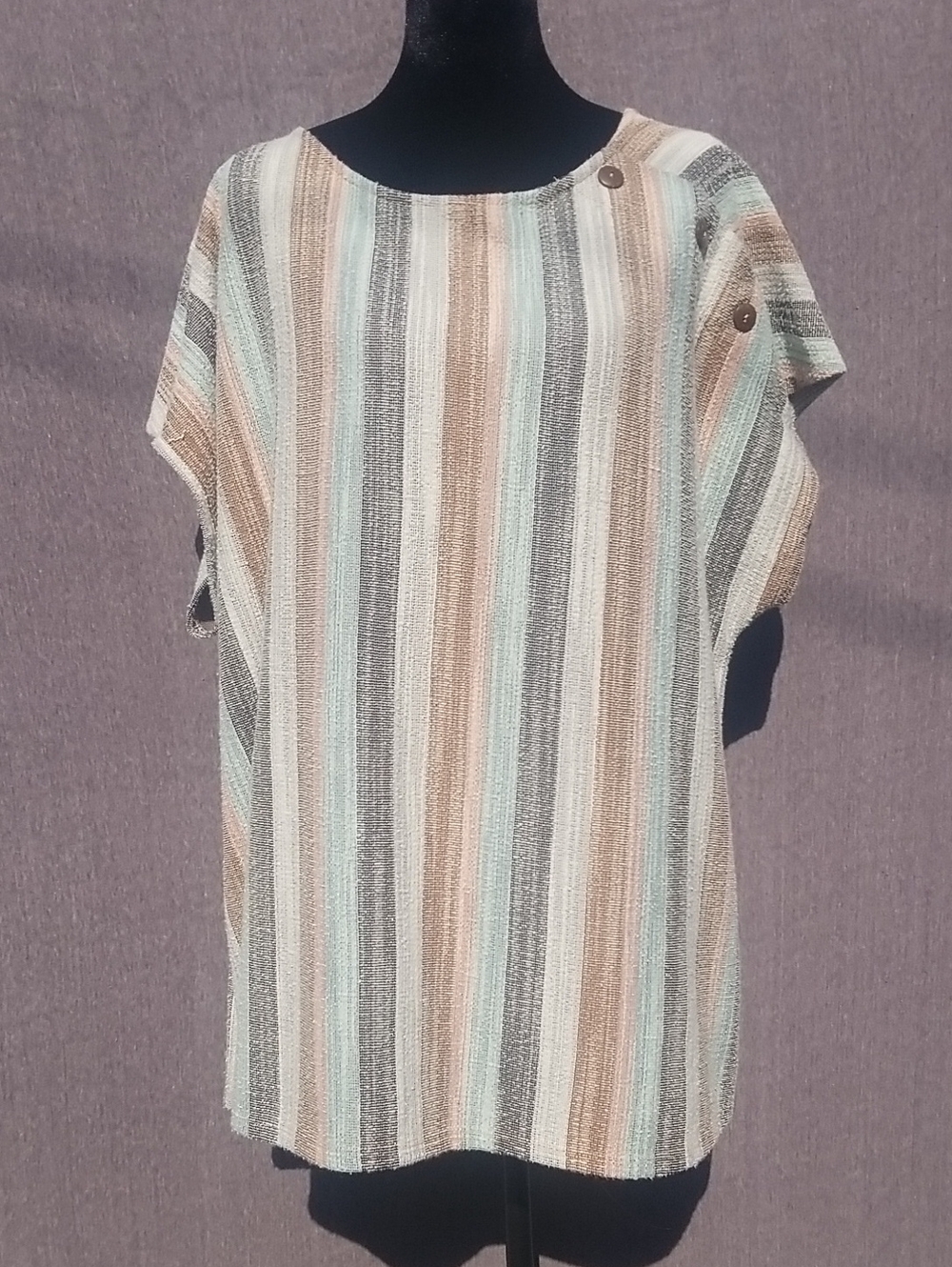 W5 Women's Striped Bat-Sleeve Tunic in Mint, Beige & Gray -92